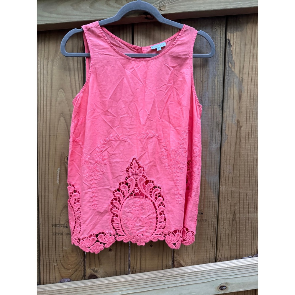 Silkland Sleeveless 100% Cotton Embroidered Lace Top Coral Pink‎ Women's Small